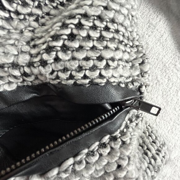 Kut from the Kloth Brandon Boucle Tweed Faux Leather Trim Jacket XL Black White - Picture 4 of 9